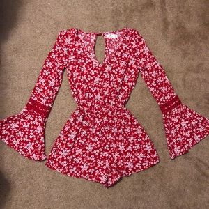 Red floral romper